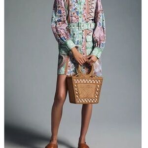 Floral Patterned Dress with Woven Bag